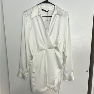 Zara Ivory Satin Wrap Dress NWT